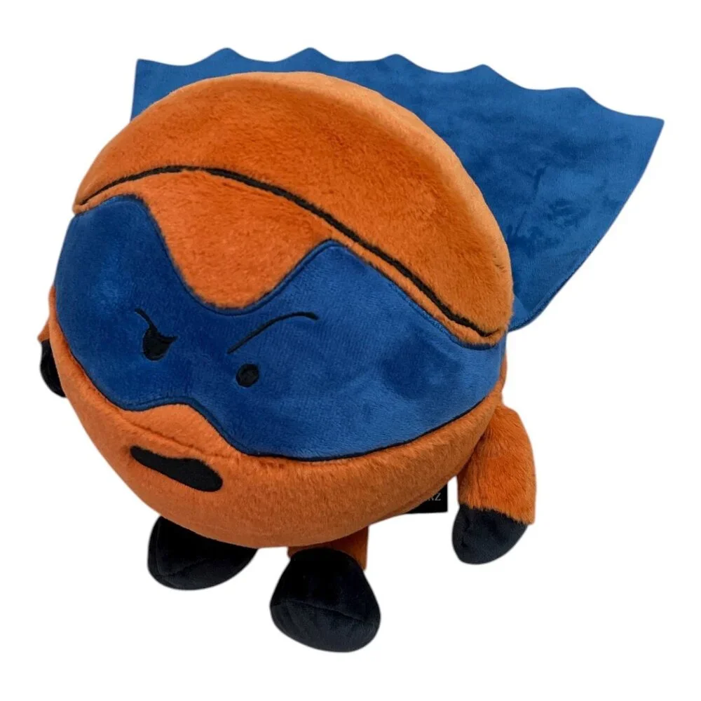 FAO Schwarz Superhero Plush Toy Orange and Blue with Cape Made in Vietnam
